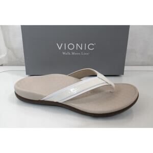 Women's Vionic Tide Thong Sandal Flip Flops Comfort White Patent Webbing